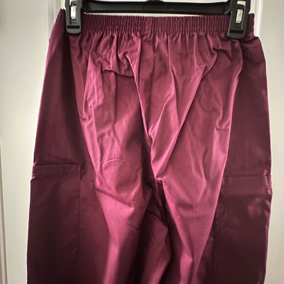 ScrubZone Womens Cargo Scrub Pants Wine Elastic Waist Medical Uniform - Picture 7 of 8